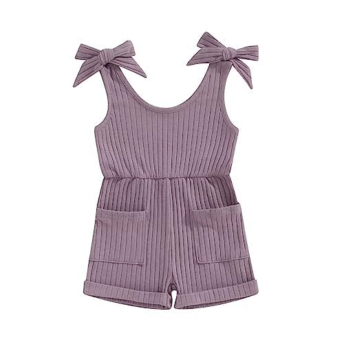Fernvia Toddler Baby Girl Summer Clothes Sleeveless Ribbed Knitted Jumpsuit Shorts Overalls Baby One Piece Outfit