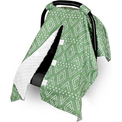 TANOFAR Baby Carseat Canopy, Peekaboo Opening Car Seat Canopy for Babies, Soft and Breathable Infant Carrier Canopy, Multi-use Baby Carrier, Stroller, Nursing Cover, Minky Blanket, Green