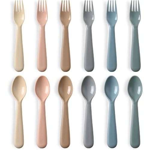 12 Pieces Toddler Utensils Set, Plastic Spoons and Forks Set for Kids, Children Safe Flatware, Plastic Reusable Cutlery, BPA Free, Dishwasher Safe
