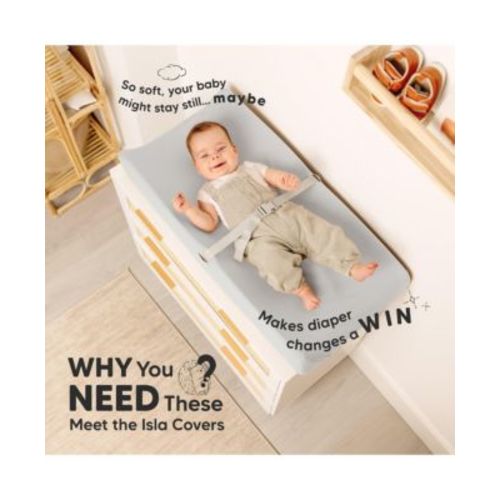 2pk Isla Changing Pad Covers for Girl, Boy, Soft Contoured Diaper Changing Table Pad Cover Sheets Neutral