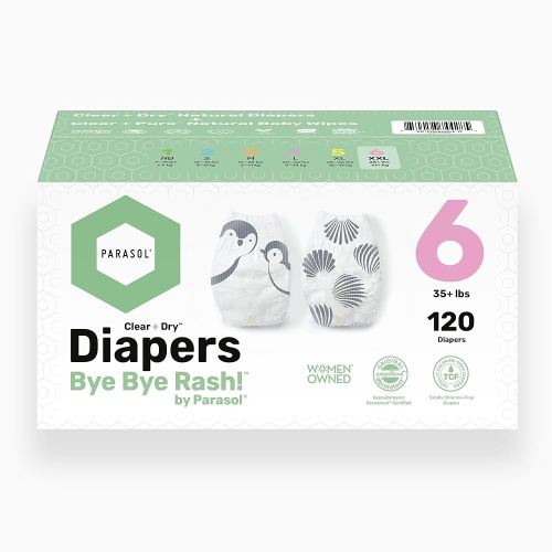 Parasol Clear+Dry Disposable Diapers and Clear+Pure Wipes, RashShield Protection, Size 6 (35 lbs and Up), Diaper Bundle of 120 Diapers & 240 Wipes