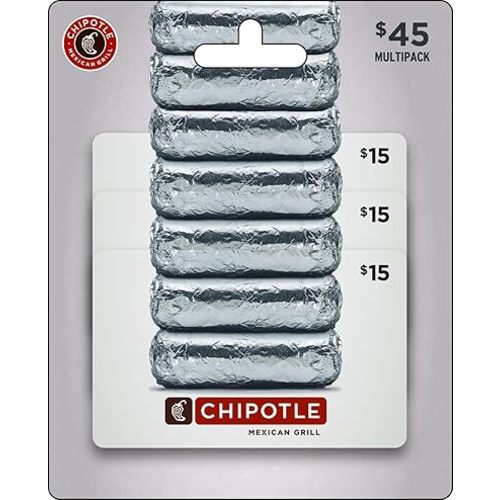 Chipotle Physical Gift Cards (Multipack of 3 x $15) - $45