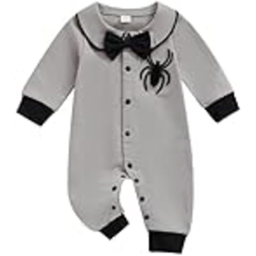 Newborn Baby Boy Halloween Outfit Infant Long Sleeve Spider Romper | My First Halloween Baby Boy Outfit,Cotton Grey One-sie Baby 0 3 6 9 12 18 24 Months 2T 3T Button Down One Piece Jumpsuit