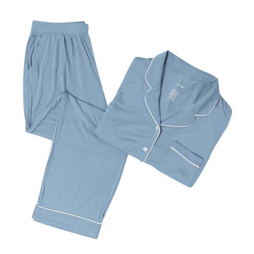 Long-Sleeved Women's Pajama Set in Slate with Cloud Trim