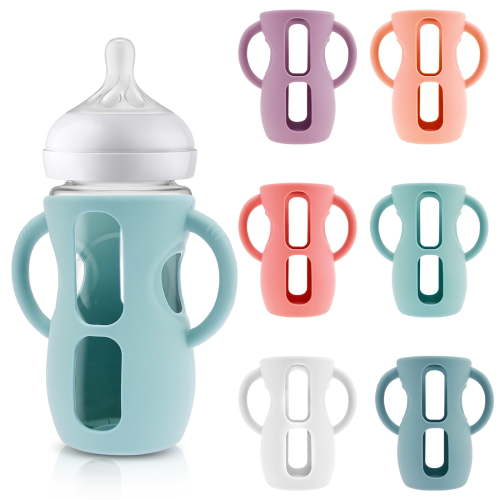 6PCS Silicone Baby Bottle Sleeves with Handle, 240 ml Glass