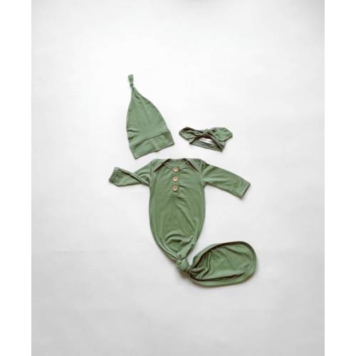 Newborn Baby Gown Set in Sage Green With Knotted Hat and Top - Etsy