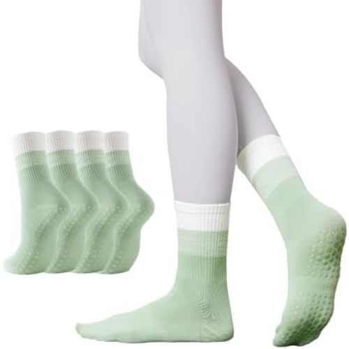 Women Pilates Socks, Non Slip Grippy Socks with Toe & Arch Support, 2 Pairs for Yoga, Barre, Fitness, Hospital & Dance