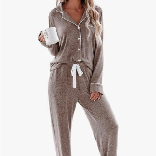 Aamikast Women's Pajama Sets Long Sleeve Button Down Sleepwear Nightwear Soft Pjs Lounge Sets