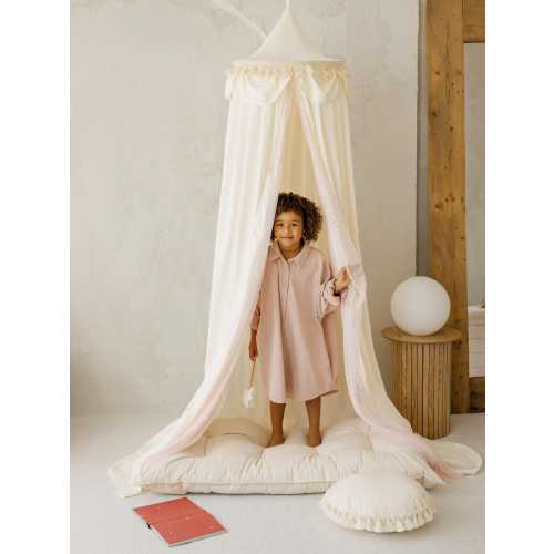 Light Cream Kids Bed Canopy With Curtains, Crib Canopy, Nursery Canopy, Kids Room Decor, Boho Play Tent, Hanging Canopy, House Bed, Minicamp