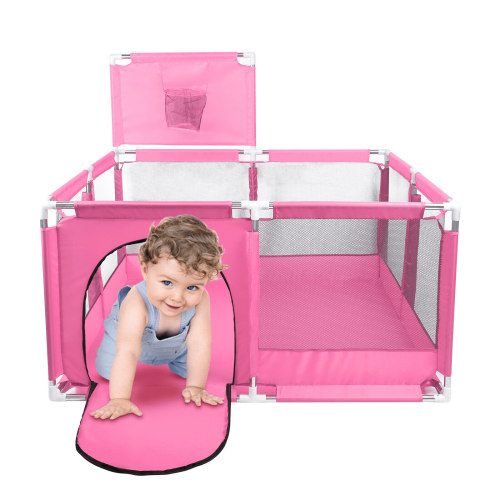 WSYW Baby Kids Playpen Foldable Play Yard Fence Tent w/Basketball Hoop Indoor Outdoor Pink