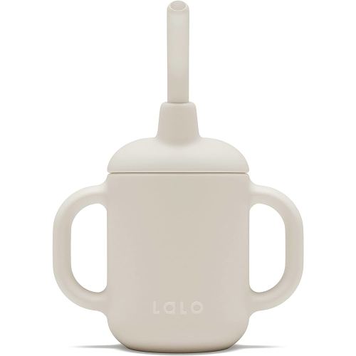 Lalo Little Cup, Non-Toxic Silicone Straw Cup with Handles - Baby and Toddler Sippy Cup - Mini Cup and Straw Training System, 4oz, Oatmeal