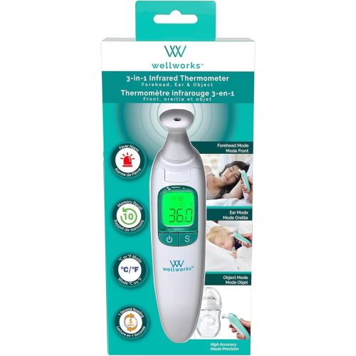 3-in-1 Infared Thermometer - Baby Thermometer for Ear, Forehead & Object Use - High Accuracy, Rapid Reading, with Memory Recall and Fever Alarm - Suitable for Ages Newborn and Up