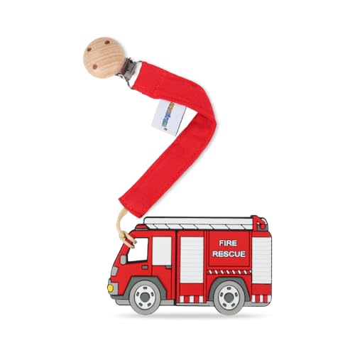 AmazingM Baby Food Grade Silicone Vechicle Car Teether Toy with Pacifier Clip Holder,Teething Pain Relief Toys Gift Set for 3 Months+ Boys and Girls,Freezer Safe,BPA Free (Fire Truck).