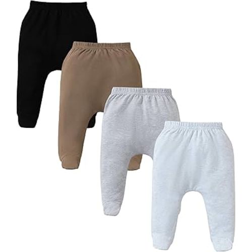 Coaturi 4 Pack Baby Footed Pants: Soft Cotton Spandex Pants with Feet Pull on Bottoms for Infant Unisex Baby Boys Girls