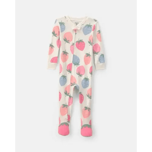 Toddler Girl Strawberry Cotton Snug Fit 1-Piece Pajama - Pink/White | Carter's