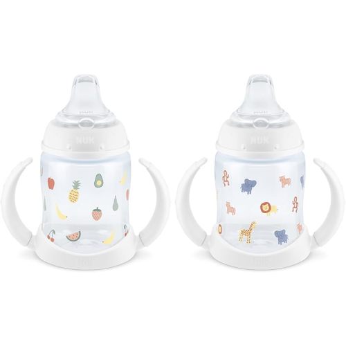 NUK Learner Cup, 6+ Months, Fun Fruits and Animals, Amazon Exclusive Collection, 5 Oz, Pack of 2 – BPA Free, Soft Spout, Spill Proof Sippy Cup