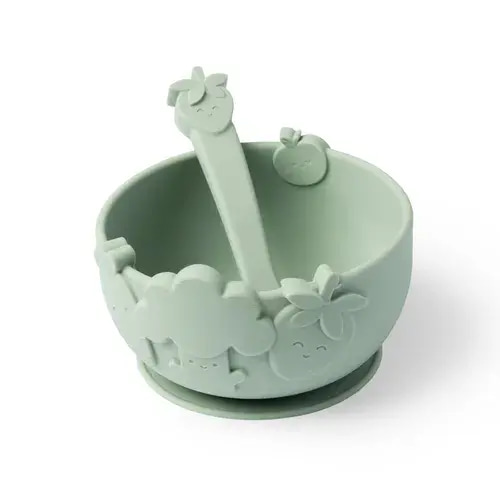 Grow By Annabel Karmel Silicone Weaning Bowl And Spoon-Soft Sage | Baby Bunting AU