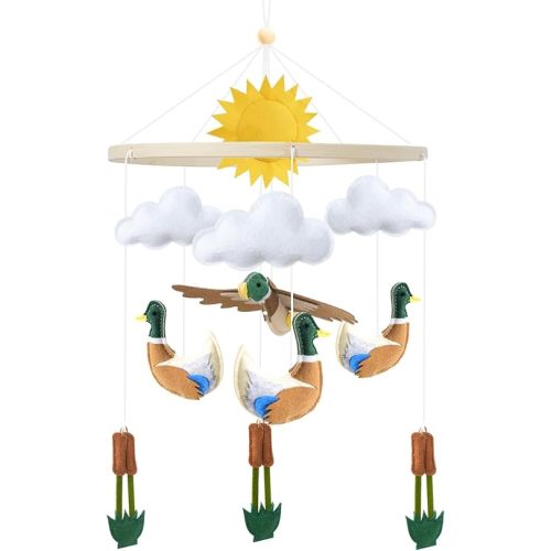 Baby Crib Mobile Mallard Duck Hunting Nursery Mobile Handmade Felt Duck Reeds Crib Hanging Mobile Gender Neutral Baby Room Decor Bassinet Crib Rotating Mobile Newborn Infant Baby Shower Gift