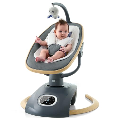VaVaSoo Electric Baby Swing Newborn for Infants with 5 Speeds, Multi Motion 3D Baby Rocker for Girl Boy Swingset Indoor with 13 Melodies Music, Remote Control, Dark Gray