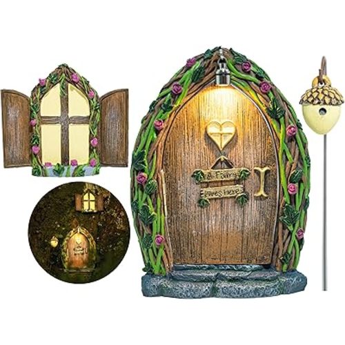 Opening Fairy Door and Window with Light, Fairy Doors for Trees Outdoor, Fairy Door, Fairy House Kit, Fairy Garden Decor, Fairy Doors, Fairy Garden Decor, Fairy Garden Decorations, Garden Fairy