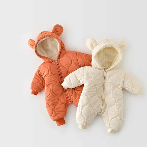 Winter Hooded Bear Jumpsuit | Salmon