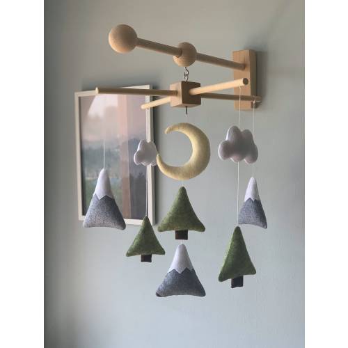 Forest baby mobile, mountains and trees crib mobile, green floral baby mobile, hanging mobile, woodland crib mobile, tree nursery decor
