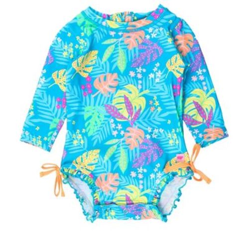 Rufflebutts Baby Long Sleeve One Piece Rash Guard - Tea Roses, Size : 3-6 Months