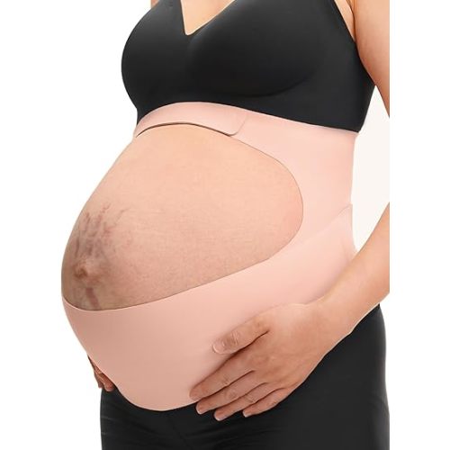Momcozy Pregnancy Belly Band, CozySupport Ergonest Maternity Belly Band, Invisible Pregnancy Belt for Back, Abdomen, Waist, Pink M