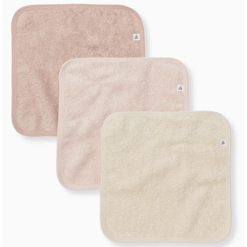 Organic Cotton Woven Terry Solid Washcloths 3 Pack - Pink Sand