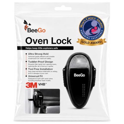 BeeGo® Oven Lock – Mom's Choice Awards® Gold | Child Safety Baby Proofing Lock for Oven, Stove & Microwave – Self-Adhesive, Heat-Resistant, No Drill, Easy Install (Black, Flat Surfaces Only)