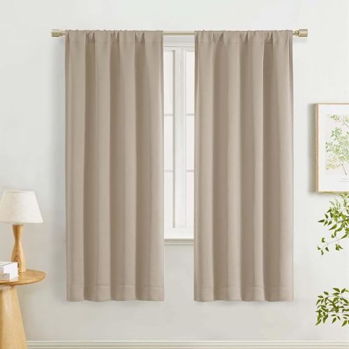 Biscotti Beige Curtains for Bedroom 63 Inch Length 2 Panels, Room Darkening Thermal Insulated Black Out Curtains for Living Room, Rod Pocket Window Treatments Drapes, Each Panel 40" W x 63" L