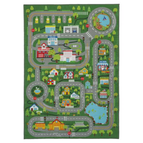 Delta Children Kids Extra Large Road Map Activity Rug, 6’6" L x 4’6" W, City Life/Green