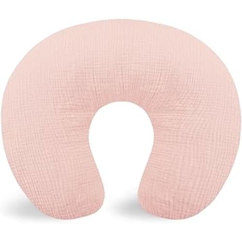 Hooyax Muslin Nursing Pillow Covers Only, Soft and Breathable Nursing Covers for Breastfeeding Pillows, Adorable Infant Feeding Pillow slipcover for Baby Boy and Girls (Pink)
