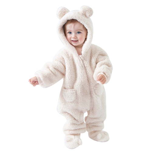 Little Kids Snowsuit Bear Ear Hooded Jumpsuit Romper Winter Coat White 2-3 Years