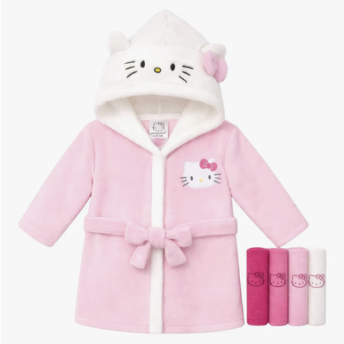 Hello Kitty Baby Girls Bathrobe Hooded Size 0-9 Months – Soft Absorbent After Shower Bath Robe for Newborn Infant, Pink