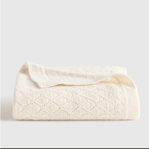 Washable Cashmere Pointelle Baby Blanket in Ivory