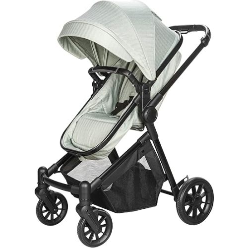 2-in-1 Lightweight Baby Stroller with Reversible Seat & All-Terrain Wheels, One-Hand Fold, Large Storage Basket, 5-Point Harness for Newborn to Toddler, Green