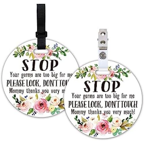 Do Not Touch Baby Signs, 2 Pack Greenery Stop No Touching Baby Car Seat Sign or Stroller Tag, Baby Car Safety Signs Tags for Newborn Baby Stroller Backpack. (5 Inches)