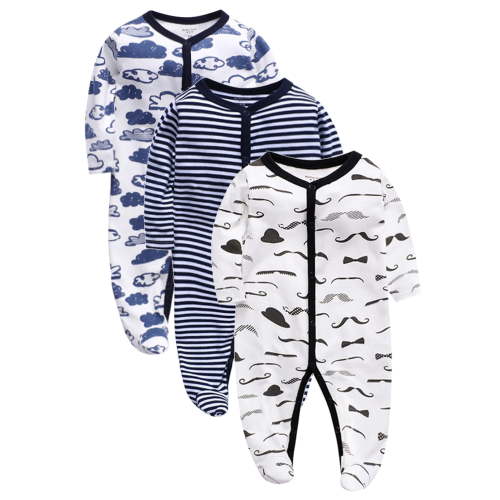 QEFJNO Newborn Baby Boys' 3-pack Sleep and Play Footies Pajamas One-Piece Sleeper Button Jumpsuit Cotton Striped PJs