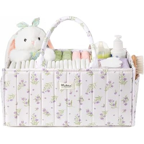 Maliton Floral Diaper Caddy Organizer, Stylish Nursery Storage Basket and Car Organizer for Diapers and Baby Wipes, Gift for Baby Shower, Newborn Essentials, Registry Search Must Haves, Purple Floral