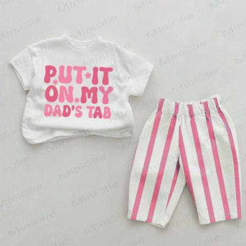 PUT IT ON MY DAD'S TAB Baby Girls Pink Vertical Striped 2-piece Set