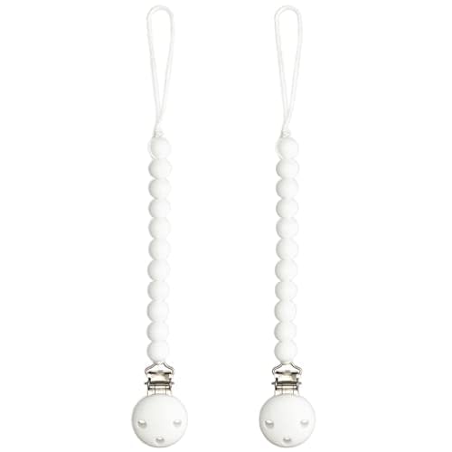 Comfy Cubs Pacifier Clips 2 Pack - 100% Food Grade Silicone Baby Pacifier Clips, BPA & PVC Free - CPSIA Certified, Lightweight and Flexible Baby Gifts - White