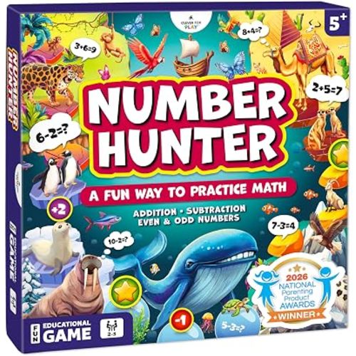 Clever Fox Play Number Hunter Math Board Game – Addition & Subtraction Math Game for Kids 5-7 Year Old – Fun Educational STEM Toy for 5+ Year Old, Kindergarten, 1st-3rd Grade, Homeschool & Family