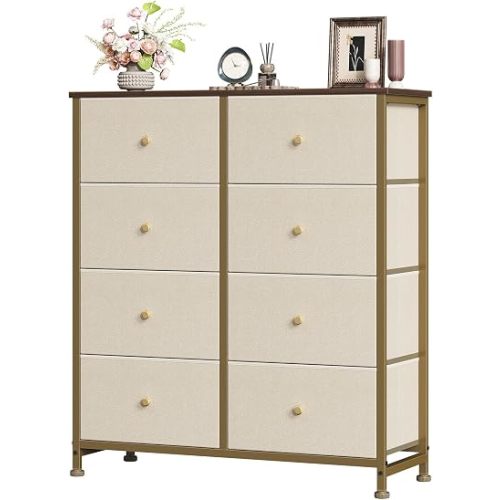 Sweetcrispy 8 Drawer Fabric Dresser, Tall Storage Tower for Bedroom, Khaki