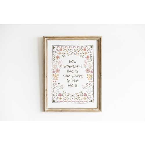 How Wonderful Life Is Nursery Wall Art Boho Nursery Muted Pink Floral Wall Art Baby Girl Room Decor Neutral Whimsical Floral Art LBB6-A1