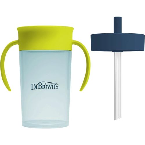 Dr. Brown's Milestones Straw to 360 Convertible Toddler Training Cup Set with Interchangeable Silicone Straw and 360 Degree Cup Lids, Blue Green, 10 oz/300 mL, BPA-Free, 9m+, 1-Pack