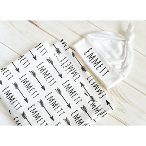 Personalized Baby Swaddle Blanket & Hat Set