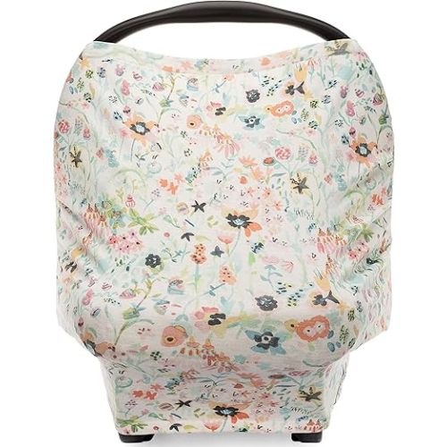 Parker Baby 4 in 1 Car Seat Cover for Girls - Stretchy Carseat Canopy, Nursing Cover, Grocery Cart Cover, High Chair Cover - Bloom