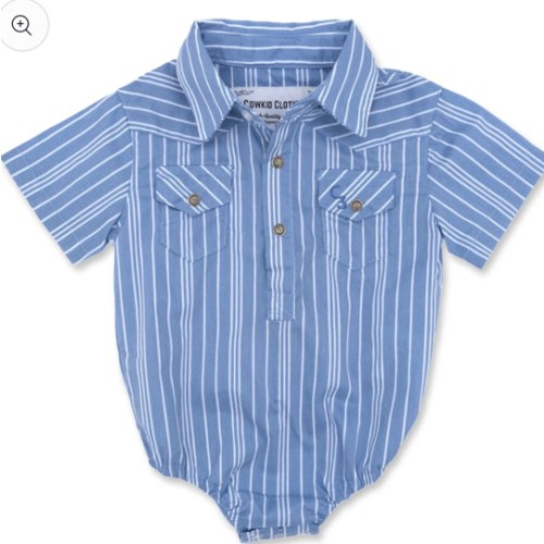 Vintage Blue Stripe Short Sleeve Pearl Snap Onesie – Cowkid Clothing Company
