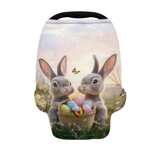 Renewold Easter Rabbit Eggs Garden Stretchy Nursing Scarf Car Seat Canopy Baby Car Seat Cover, Baby Breastfeeding Stroller High Chair Shopping Cart Cover for Boys Girls